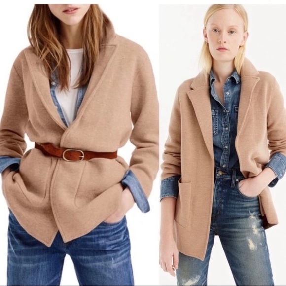 J. Crew Sophie Tan Blazer Jacket Sweater Open Front Merino Wool Blend Size S - Picture 3 of 12